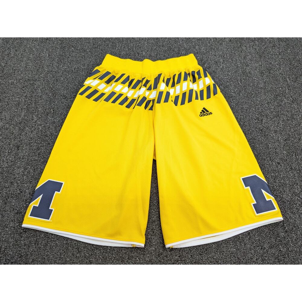 Adidas Michigan Wolverines Athletic Game Shorts Yellow Navy Drawstring Size Med
